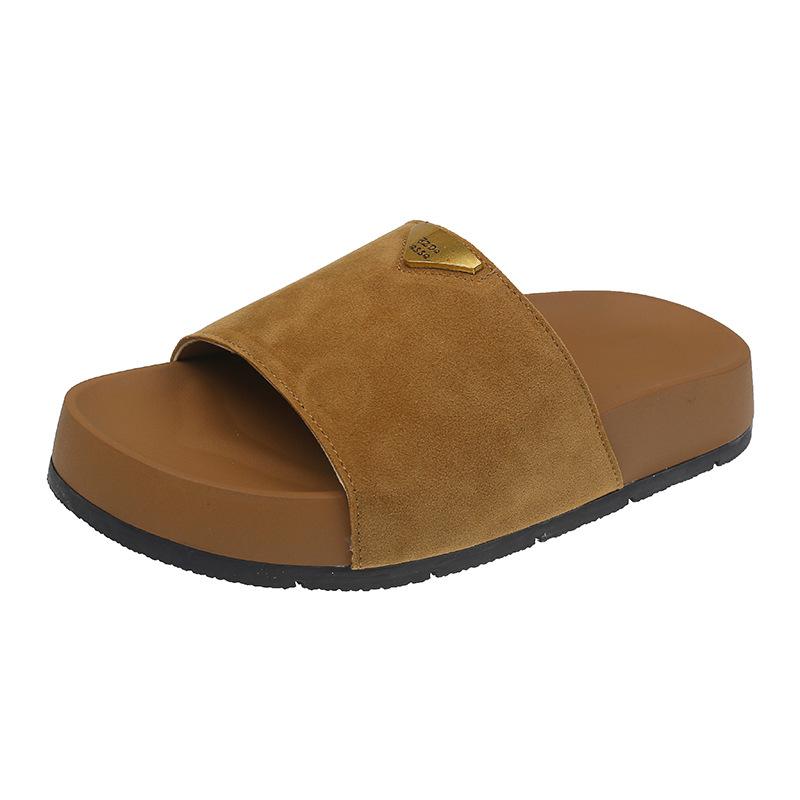 

Крутые шлепанцы на толстой подошве для женской летней уличной обуви, новые, из матовой кожи против вельвета, на среднем каблуке, модные, пляжные, бокен, шлепанцы с одним ремешком 39 коричневый