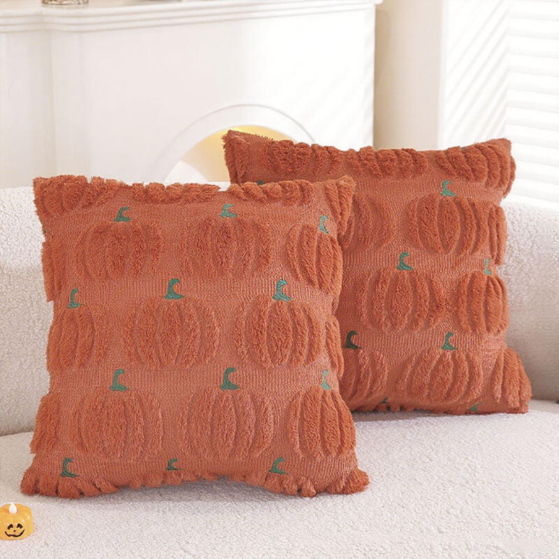 45*45CM Reversible Halloween Pillow Cover - Double-Sided Pumpkin Ghost Design, Quilted Velvet Cushion Case for Sofa Party Decor