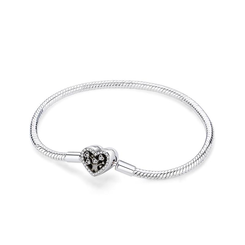 Original 925 Silver Bracelets Bangles Love Heart Clip Charms Beads Snake Chains For Women Rose Gold DIY Luxury Jewelry