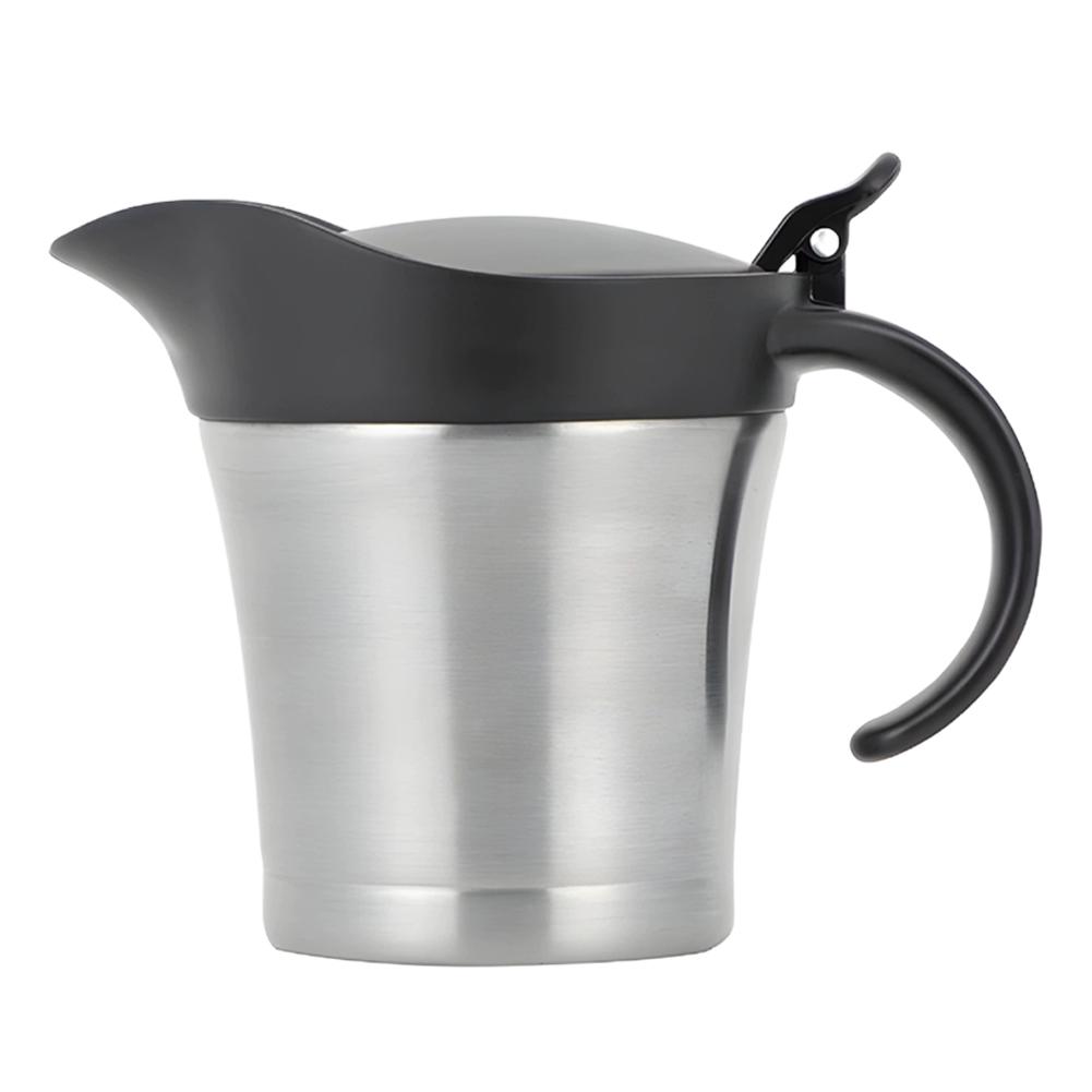304 Stainless Steel Gravy Jug 450ML Sauce Dispenser Double Insulated Sauce Gravy Boat Vinaigrette Pot with Hinged Lid for Home