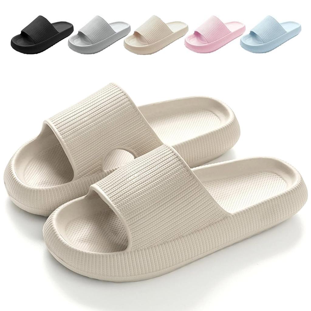Cloud Sliders Women Men Cushiony Slippers with Thick Outsole, Anti-Slip Waterproof Pillow Sliders for Bathroom, Pool and Outdoor