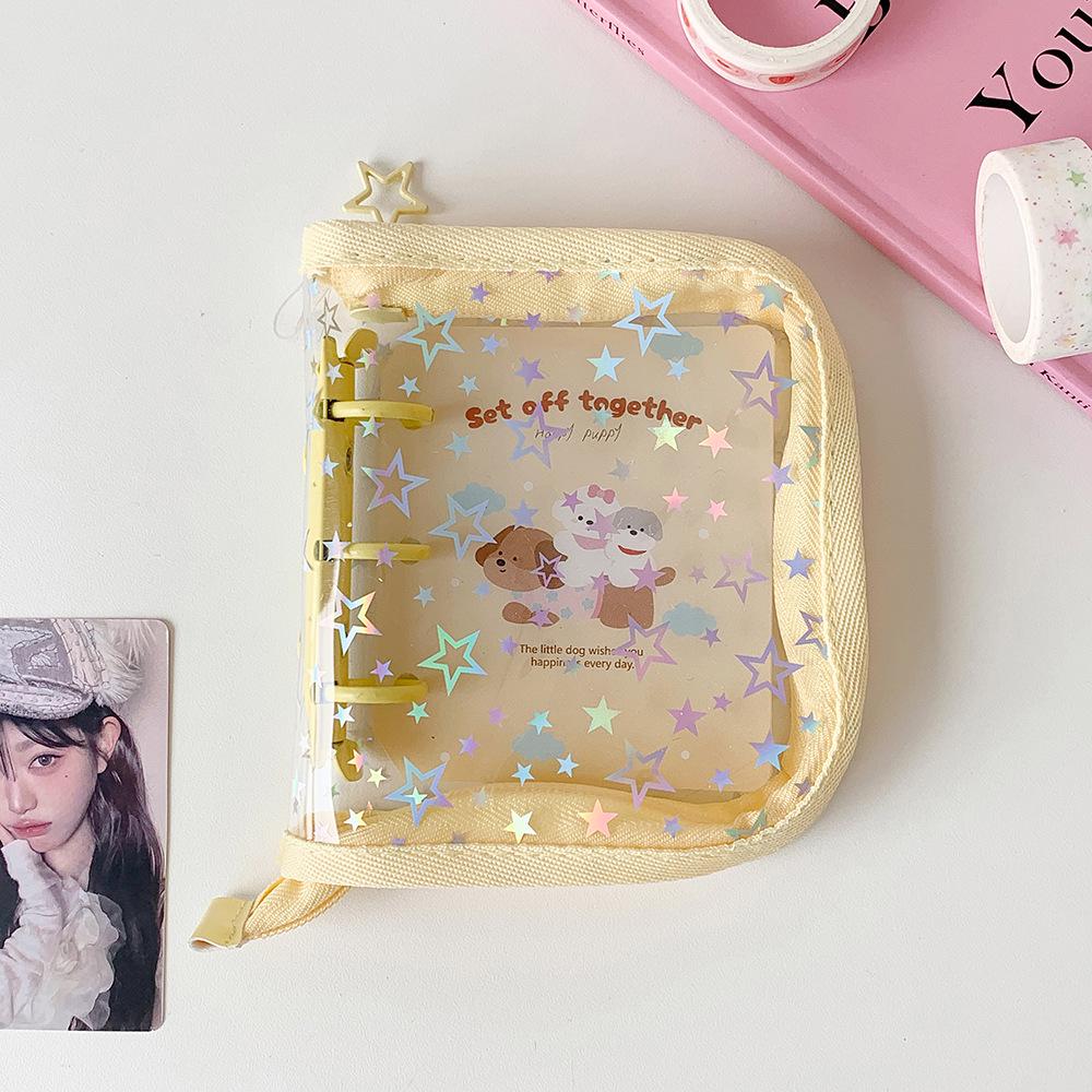 Korean Holographic Star PVC Card Holder - Cute Heart Zipper Album for Photocards & Journaling