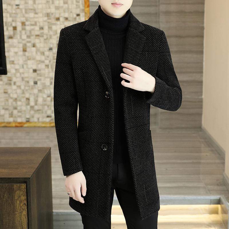 Men's Woolen Mid-Length Slim Fit Lapel Coat - Youth Winter Fashion