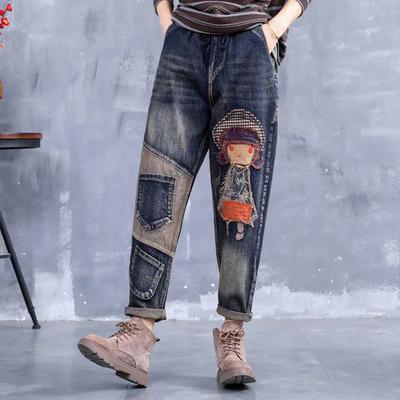 Hoge taille dames vintage plus size harembroek losse boyfriend denim jeans streetwear broek