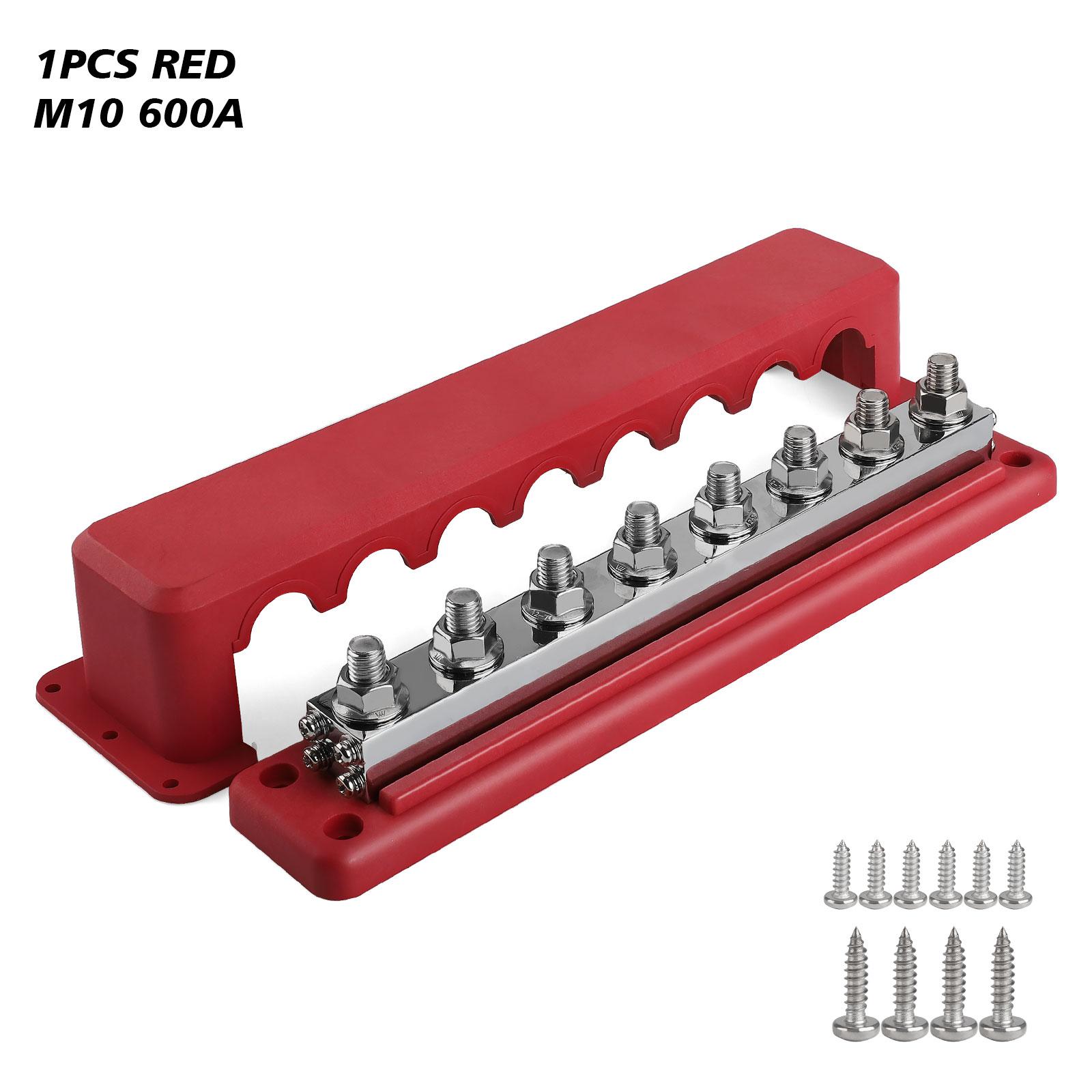 

24V 600A M10 8 Post Power Distribution Block With Cover Rated Bus Bar Pair 3/8 Inches For Automotive RVs Trucks Boats Campers