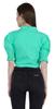 Moomaya Puff Sleeve Crop Top For Women Solid Button Down Collar Designer