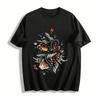 Vintage Traditional Koi Fish Print Tee Retro Trendy Unisex Top Pure Cotton T-shirt