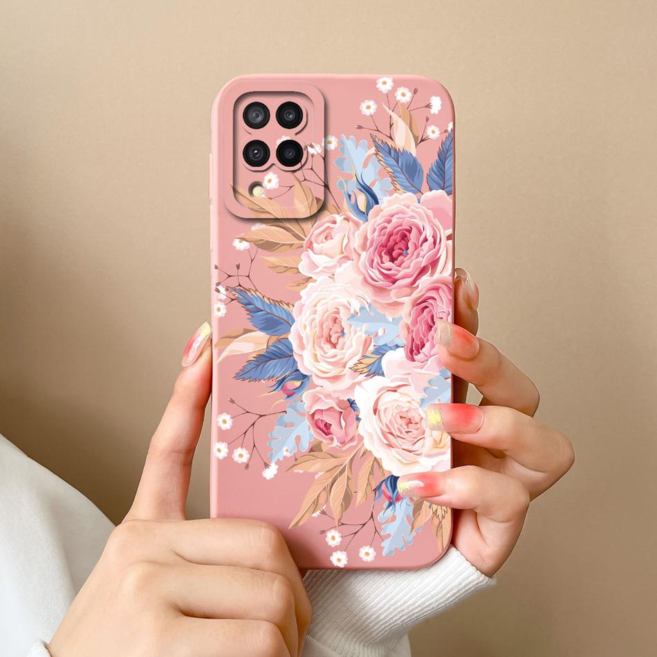 Für Samsung M22 M32 Hülle Bemalte Blumen Upgrade Flüssigsilikon Linsenschutz Handy Rückseite Für Galaxy M 32 M 22 Fundas