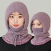 Winter outdoor riding fleece warm knitted wool hat women's hat mask scarf one-piece pullover hat