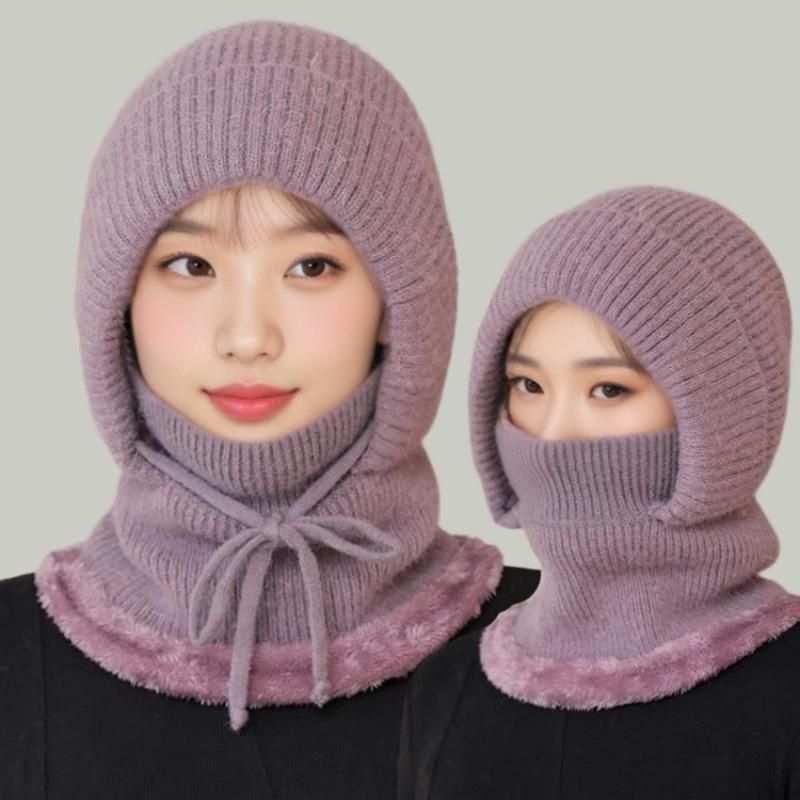 Winter outdoor riding fleece warm knitted wool hat women's hat mask scarf one-piece pullover hat