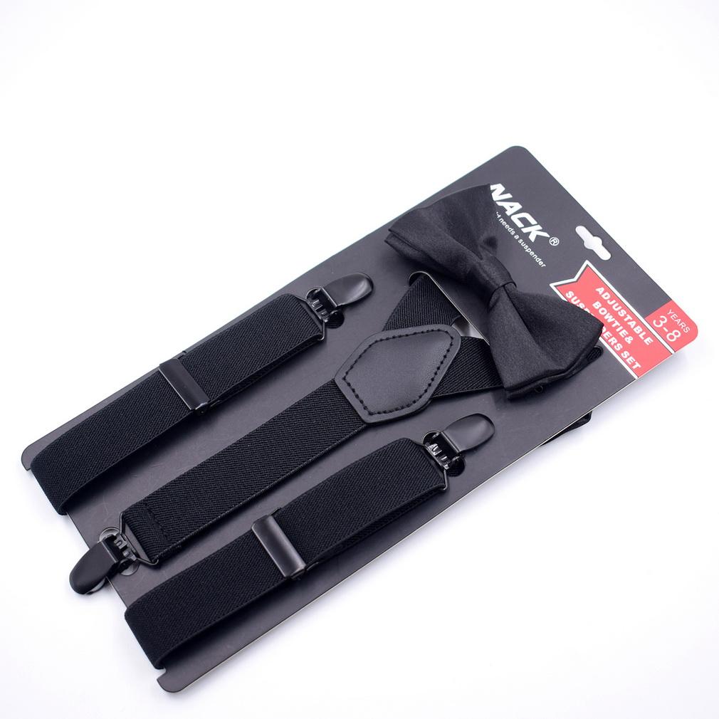 Kids 3 Clips Suspenders Bow Tie Set Adjustable Elastic Braces for Boys Girls