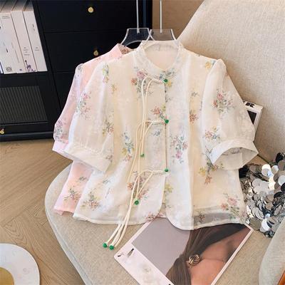 Camisa de Manga Corta para Mujer Estilo Vintage Llegada de Verano Top Corte Princesa con Botonadura Ropa de Calle