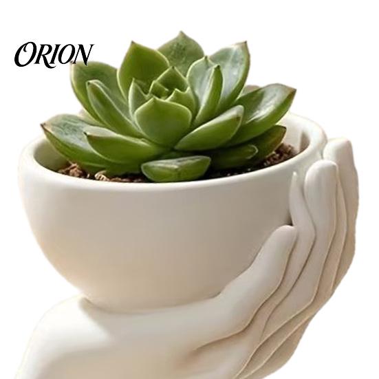 Minimalist PLA Resin Flower Pot 3D Printed Palm Shaped Succulent Planter with Drainage Tray, Holding Stable Base Small Indoor Mini Pot, Desktop Plant