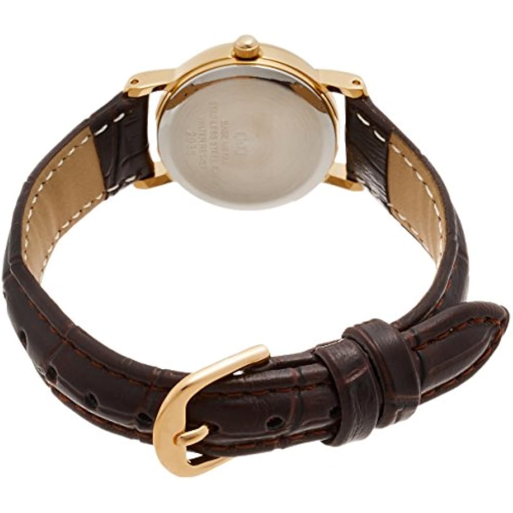 [Citizen Q&Q] Analog Water-Resistant Watch with Leather Strap QA63-103 for Women, Brown
