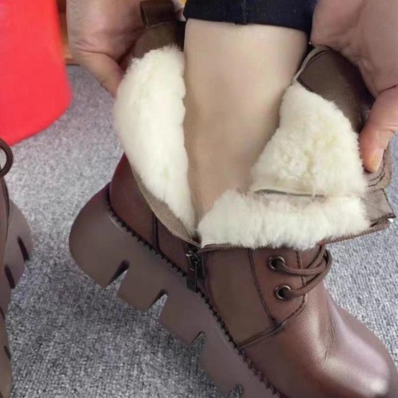 Soft Leather Shoes with Fleece and Thickened Snow Boots, New Casual Anti-slip Cotton Boots for Women