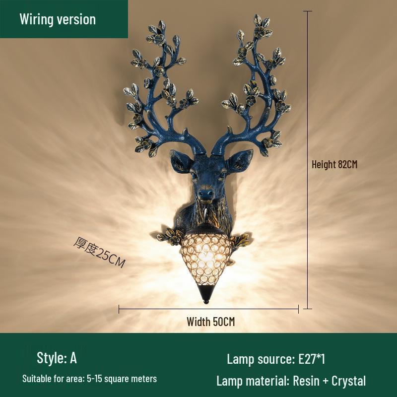 Sika Deer Wealth-Attracting Retro Wall Lamp for Living Room, Bedroom, Hallway, or Staircase