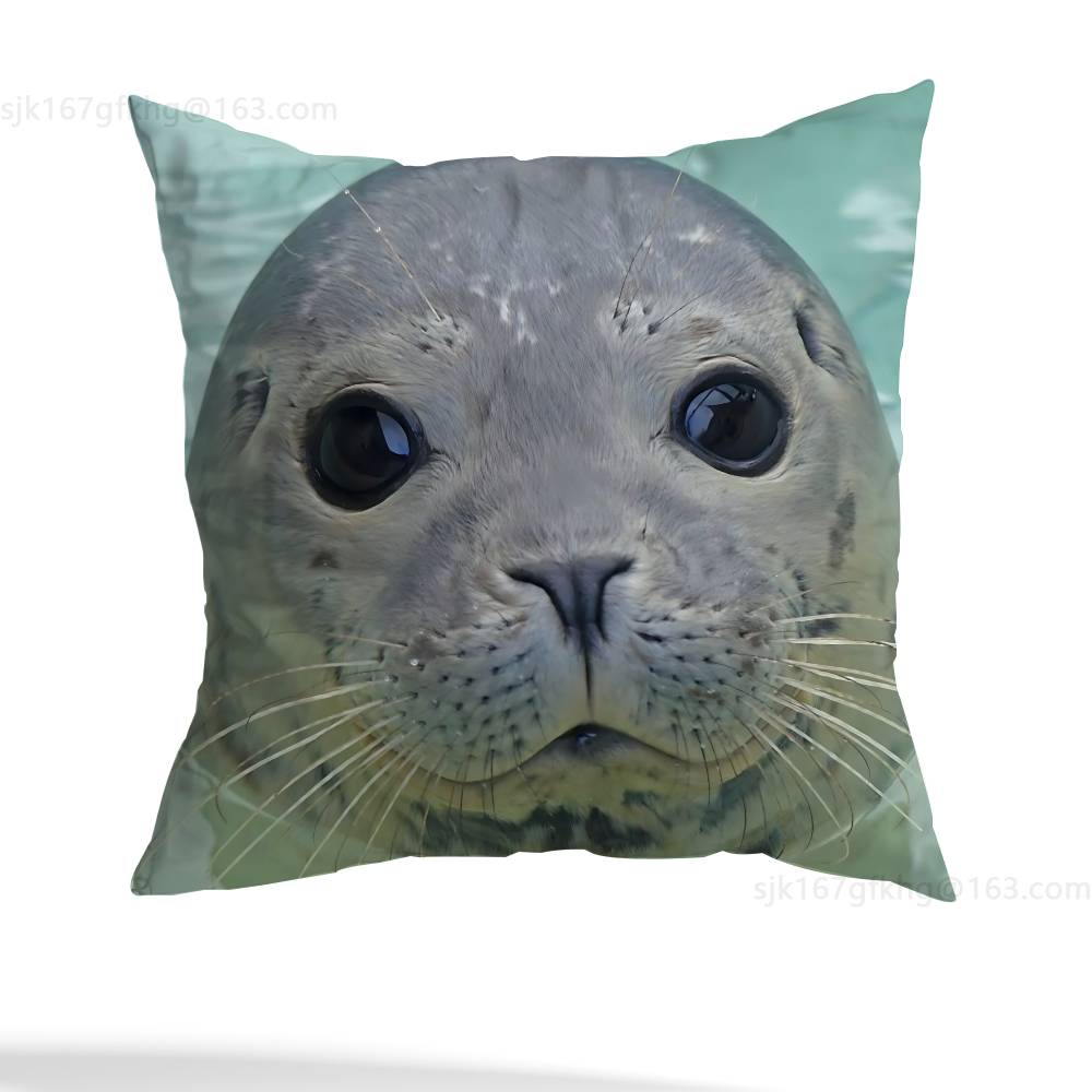 Seal Sea Cute Funny Pillow Case Anti-dustmite Pillowcase Invisible zipper silky short plush Sofa cushion cover