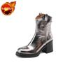 Booties Heeled Fur Combat Women's Ankle Boots Punk Style Very High Heels Patent Leather Female Short Shoes Boot Footwear New In