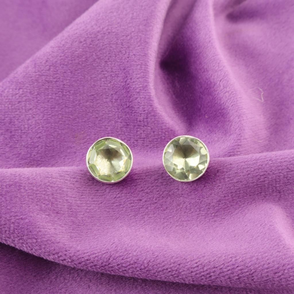 Natural Green Amethyst Daughter Gift Stud Post Earrings Jewelry Sterling Silver EE-150-13