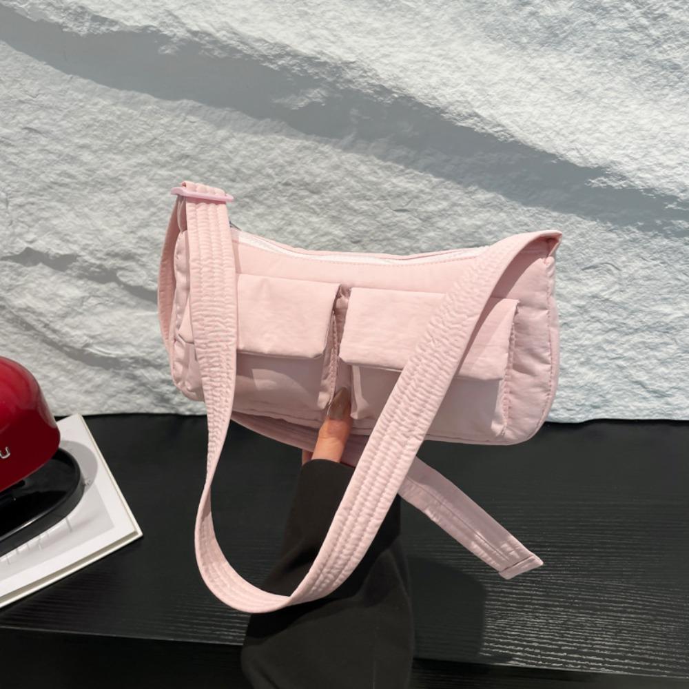 

Нейлоновая сумка кросс-боди Легкая сумка-мессенджер Корейская сумка на одно плечо Уличная розовый