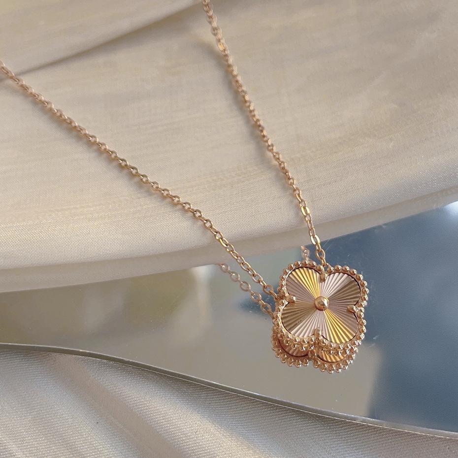 Light Luxury Rose Gold Double-Sided Titanium Steel Four-Leaf Clover Necklace Does Not Fade Women'S Gift