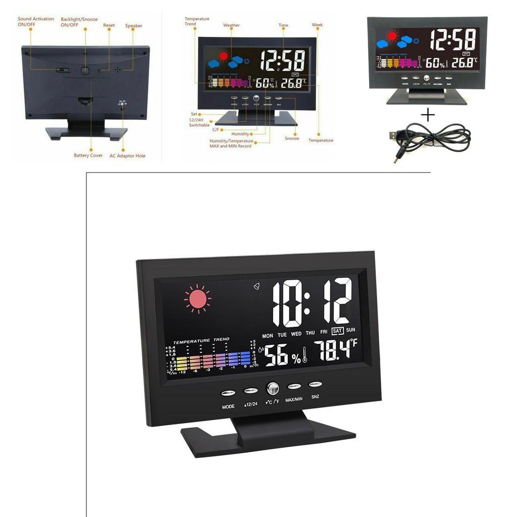 Electronic Lcd Weather Alarm Clock With Backlight And Temperature Function For Bedroom