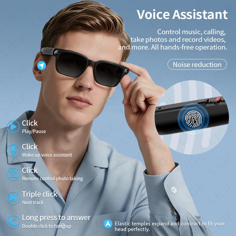 Occhiali Intelligenti con Fotocamera da 8MP Registrazione Foto Video HD Traduzione AI Lenti Fotocromatiche Chiamate Bluetooth Musica Assistente Vocale Occhiali Batteria da 300mAh Unisex