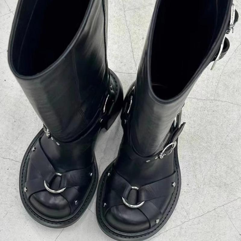 Niche Punk Style Belt Buckle Knight Boots Women's New Big Head Comfortable Thick Heel Spice Girl Long Boots High Boots