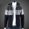 Men's Fall and Winter Hooded Sweater Patchwork Knitted Jacket Windproof Warm Knitted Jacket