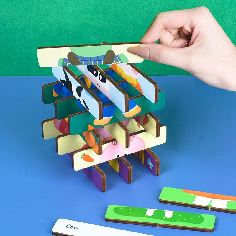 Cartoon Animal Double-sided Strip Wooden Puzzles Kids Montessori Jigsaw Game Baby Educational Toys for Children