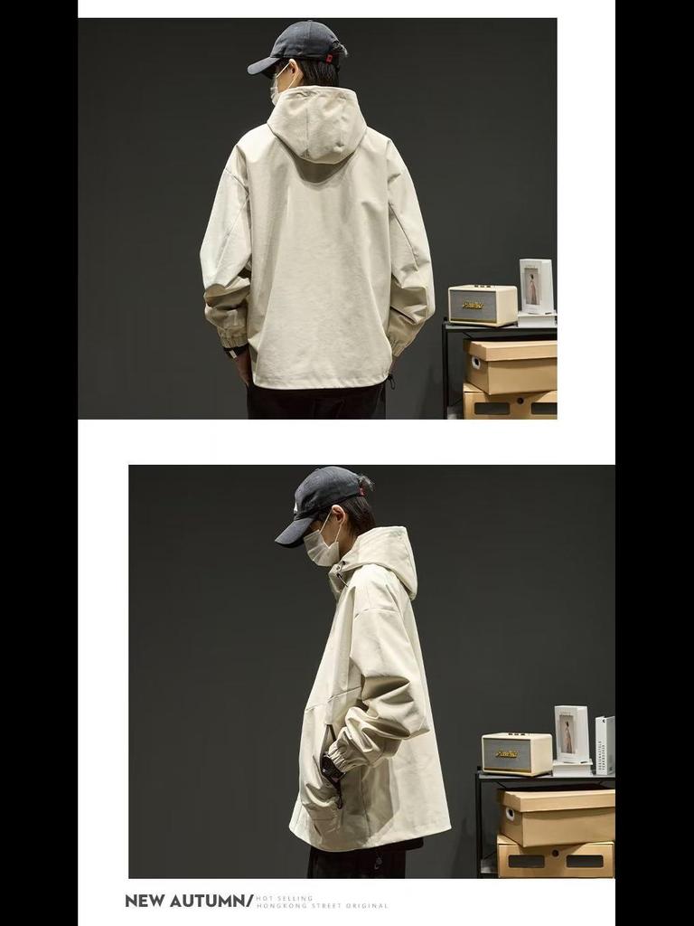 Herren Lockerer Kapuzen-Bergsteigerjacke: Japanische Mode, Amerikanisch Lässig, Frühling/Herbst