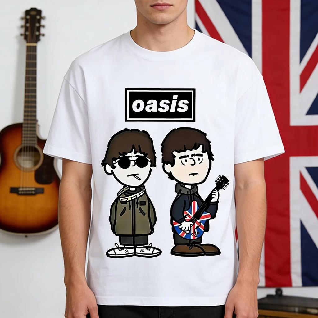 Oasis Summer Shortsleeved Tshirt Retro European and American Punk Rock Youth Cartoon Comics Men and Women Fashion Y2K Top
