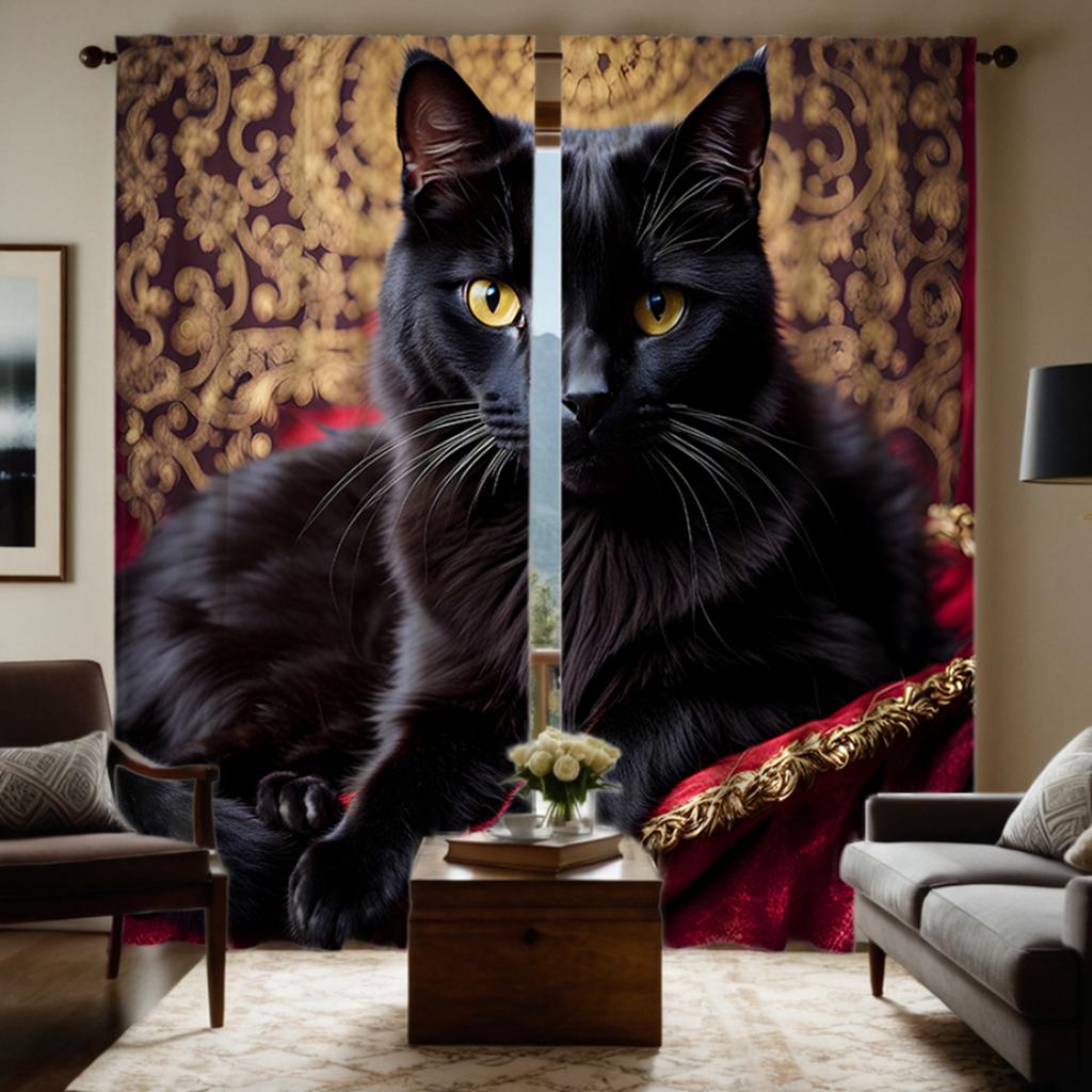 2 st set HD soffa på svart katt dekorativ gardin Svart slips digitaltryckt gardin heminredningsstil dekoration vardagsrum ro