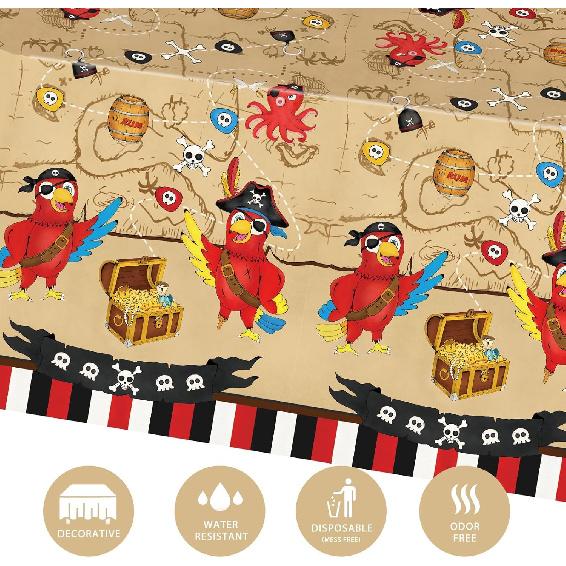 WERNNSAI Pirate Party Tablecloth - 2 Pack 54'' x 108'' Pirate Party Supplies Disposable Island Treasure Map Tablecover Nautical Adventure Theme