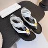 French Roman Sandals Women's New Toe Metal Foreign Trade Cross Strap Flat Soft Sole Beach Shoes Women