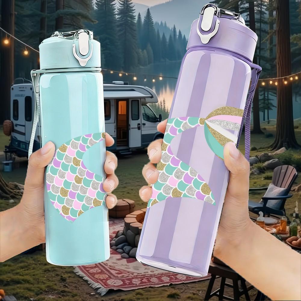 1PC Mermaid Tail Scale Print 750ml Color Plastic Sports Water Bottle Leakproof Flip Straw Lid Suitable for Sports Office Home Use