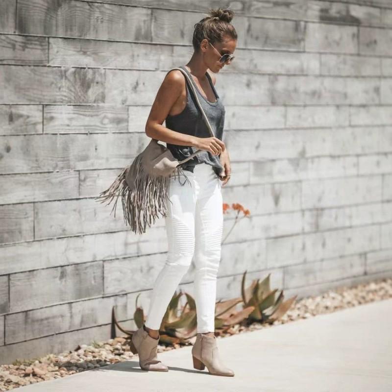 White Slim Fit Jeans Women Casual Washed Denim Pants Mid Rise Long Trousers