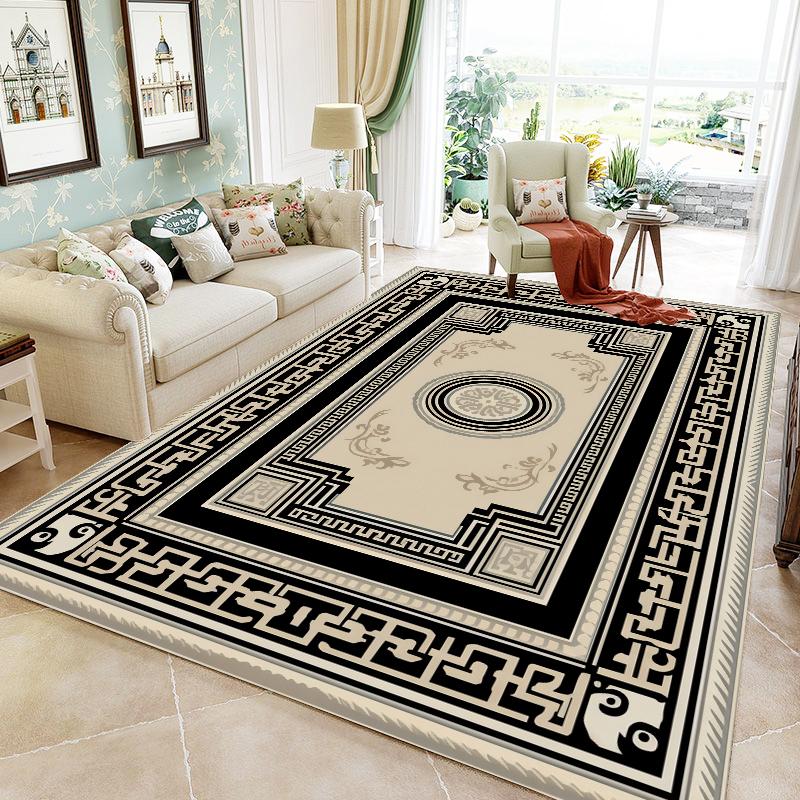 Luxury Black Frame Living Room Carpet Sofa Table Side Large Area Rug European Bedroom Decoration Rugs Hall Study Decor Floor Mat