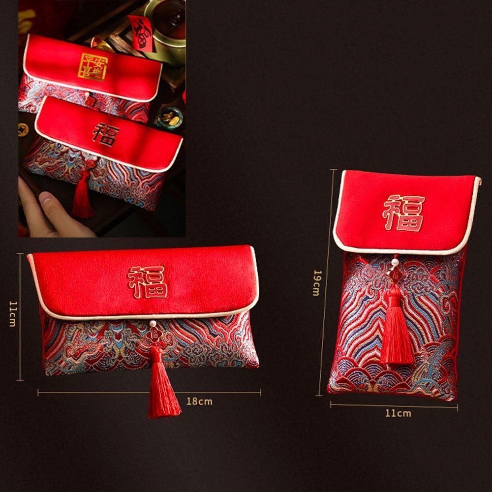 Multiple Patterns New Year's Blessing Bag Tassel Design Brocade Red Envelope  Party Gifts