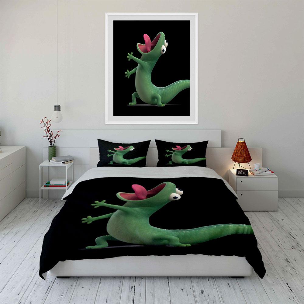 Green Cartoon Lizard with Open Mouth Print Soft Comfortable Duvet Cover Bedding Set Included 1*Duvet Cover 2*Pillowcases