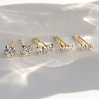 S925 Sterling Silver Stud Earrings Mini All-Match Classic Four-Claw Single Diamond Zircon Japanese and Korean Simple Stud Earrings Women