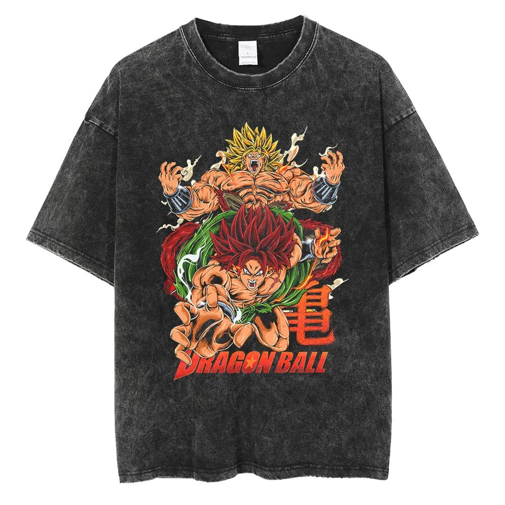 Men Streetwear Hip Hop Oversized T Shirt Dragon Ball Anime Graphic Washed Black T Shirt Loose Tshirt Cotton Harajuku Tops Tees