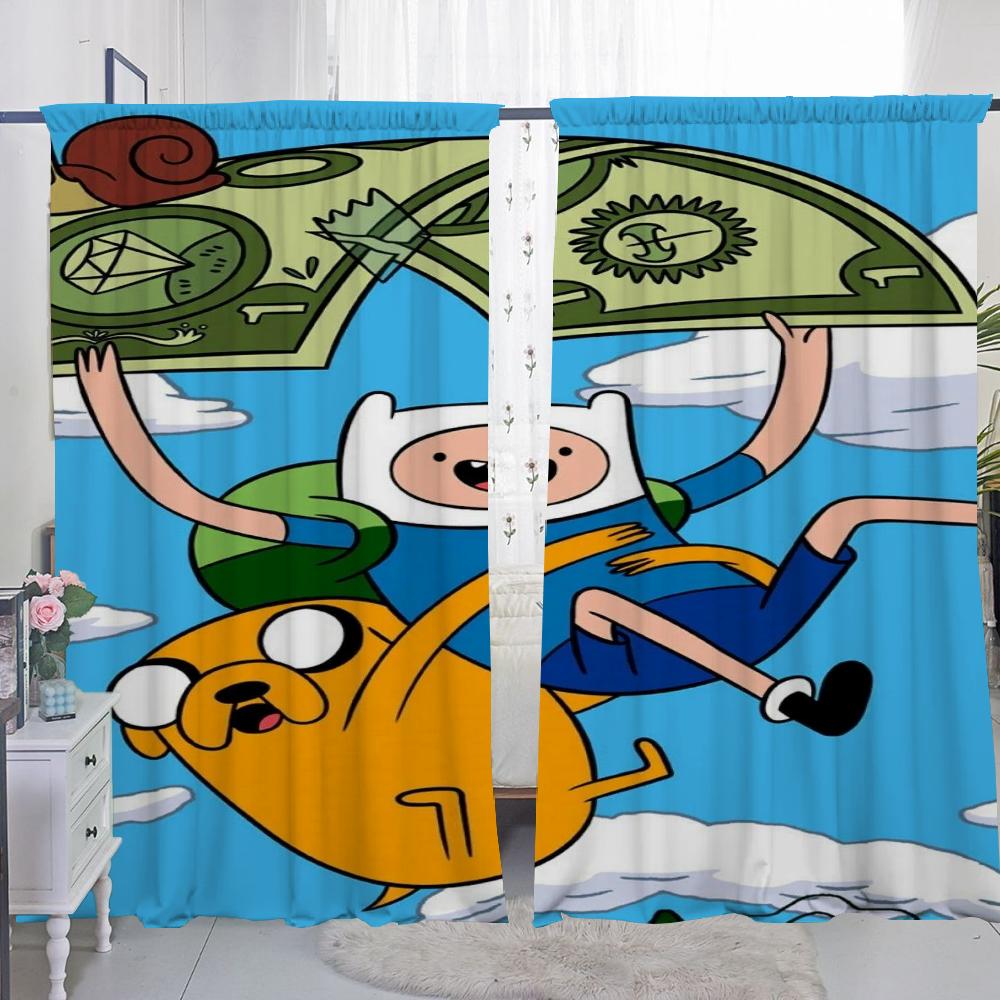 Zasłony Okienne Kuchenne do Salonu 2 Sztuki Zasłony Zaciemniające Zasłona na Drzwi A-adventure Time Przegroda Dekoracja Sypialni