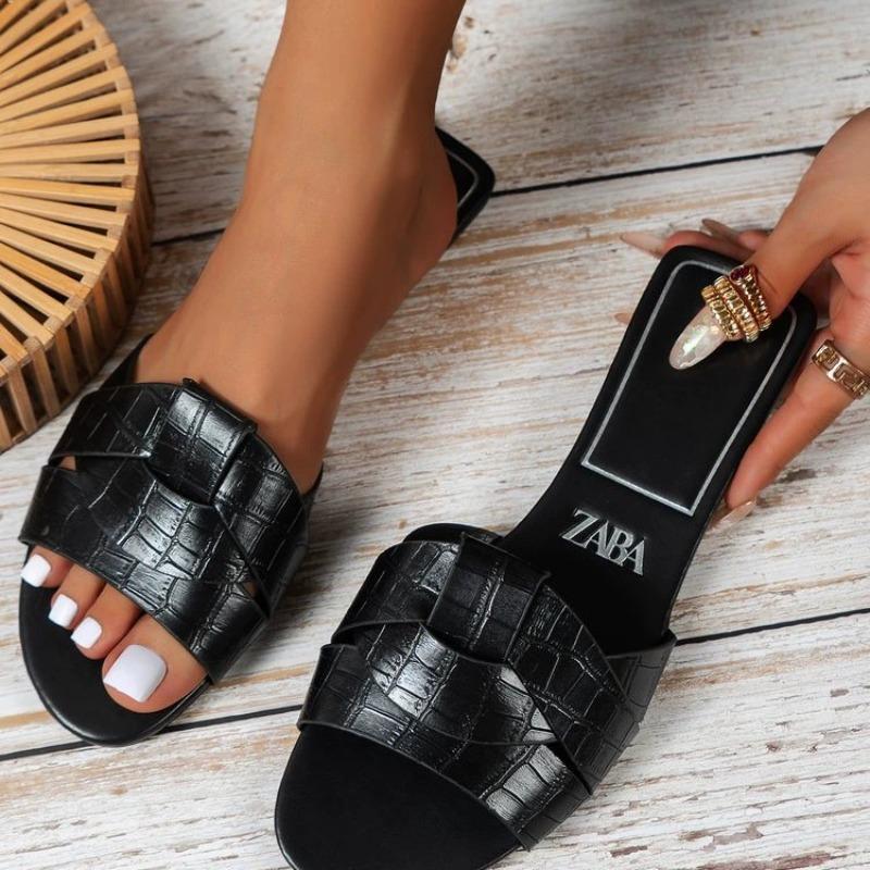 Large size flat bottom trend one-character slippers women's new cross solid color fashion slippers