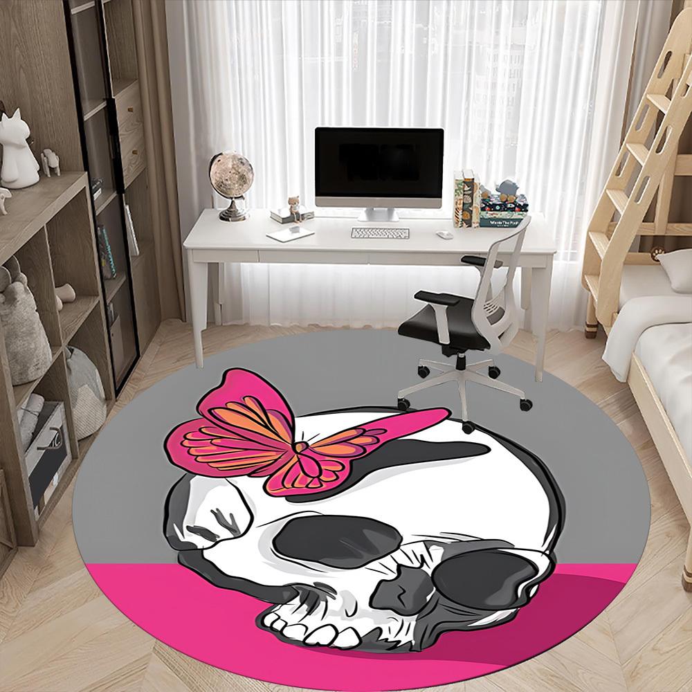 1pc Skull Butterfly Office Round Rug, Non-slip, Soft and Durable Office Rug for Interior Decoration, Perfect for Office,Decoration Yy260204068