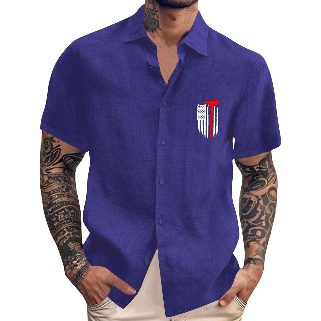 Men's Vintage Button Down Bowling Shirts Short Sleeve Summer Beach Shirt