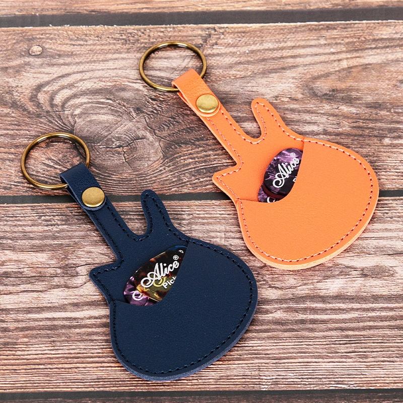 1Pc Leather Guitar Pick Bag Pick Holder Case Guitar Shape With Key Ring Guitar Accessories Instrument Accessories