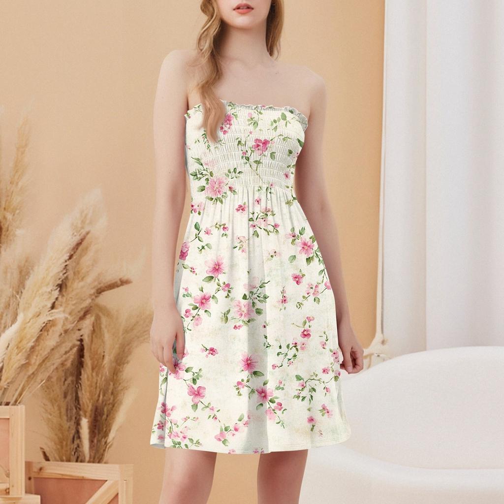 Fashionable Women's Casual Tube Top Print Sleeveless Dress