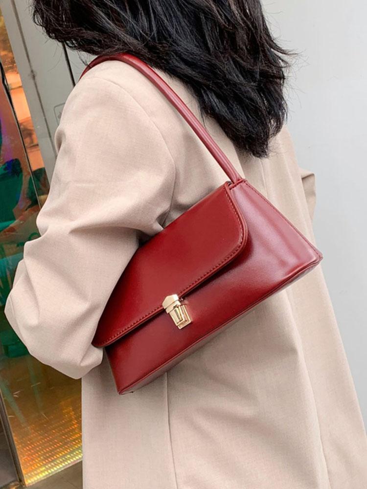 Retro Underarm Bag For Women 2024 Popular New Korean Versatile Red Shoulder Bags Simple Solid Commuter Female Handbags For Work
