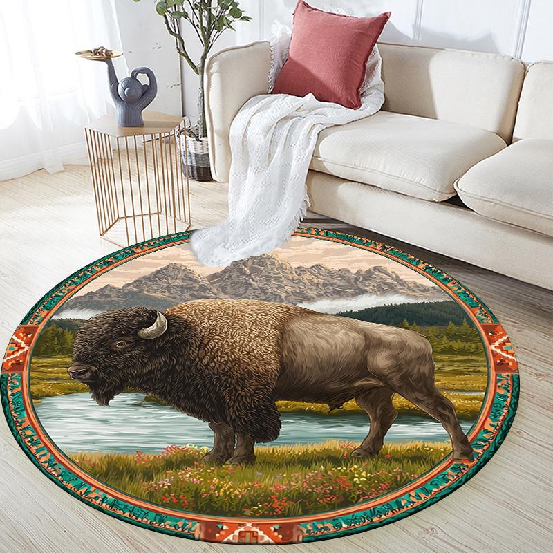 

Bison pattern round rug,Carpet Rug for Living Room Bedroom Sofa Playroom Decor,Non-slip Floor Mat,Holiday Gifts and Birthday Gifts. 80cmx80cm